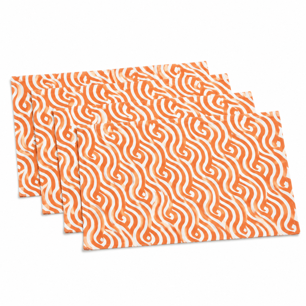 Modern Geometric Dining Placemats – Orange & Sage Green