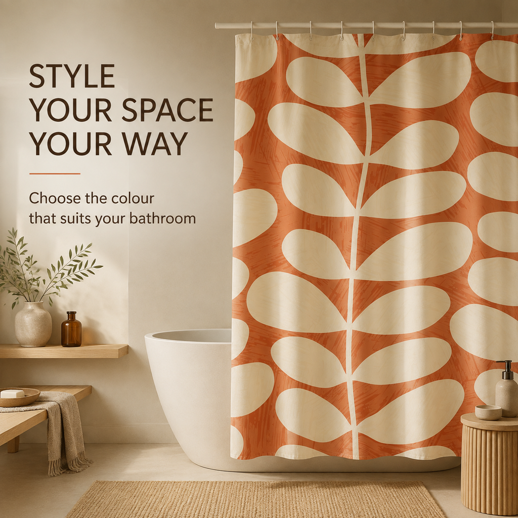 Modern Botanical Shower Curtain – Aqua Blue & Terracotta