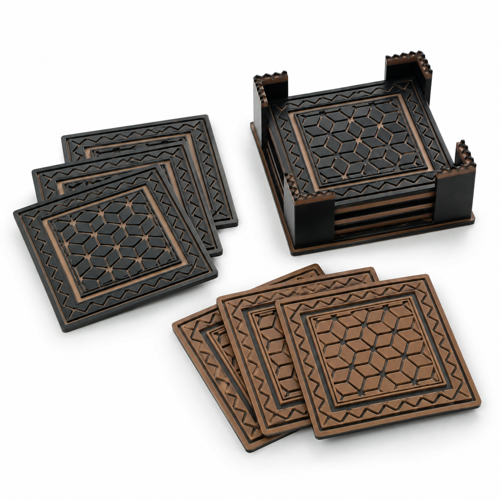 6-Piece Geometric Coaster Set with Holder