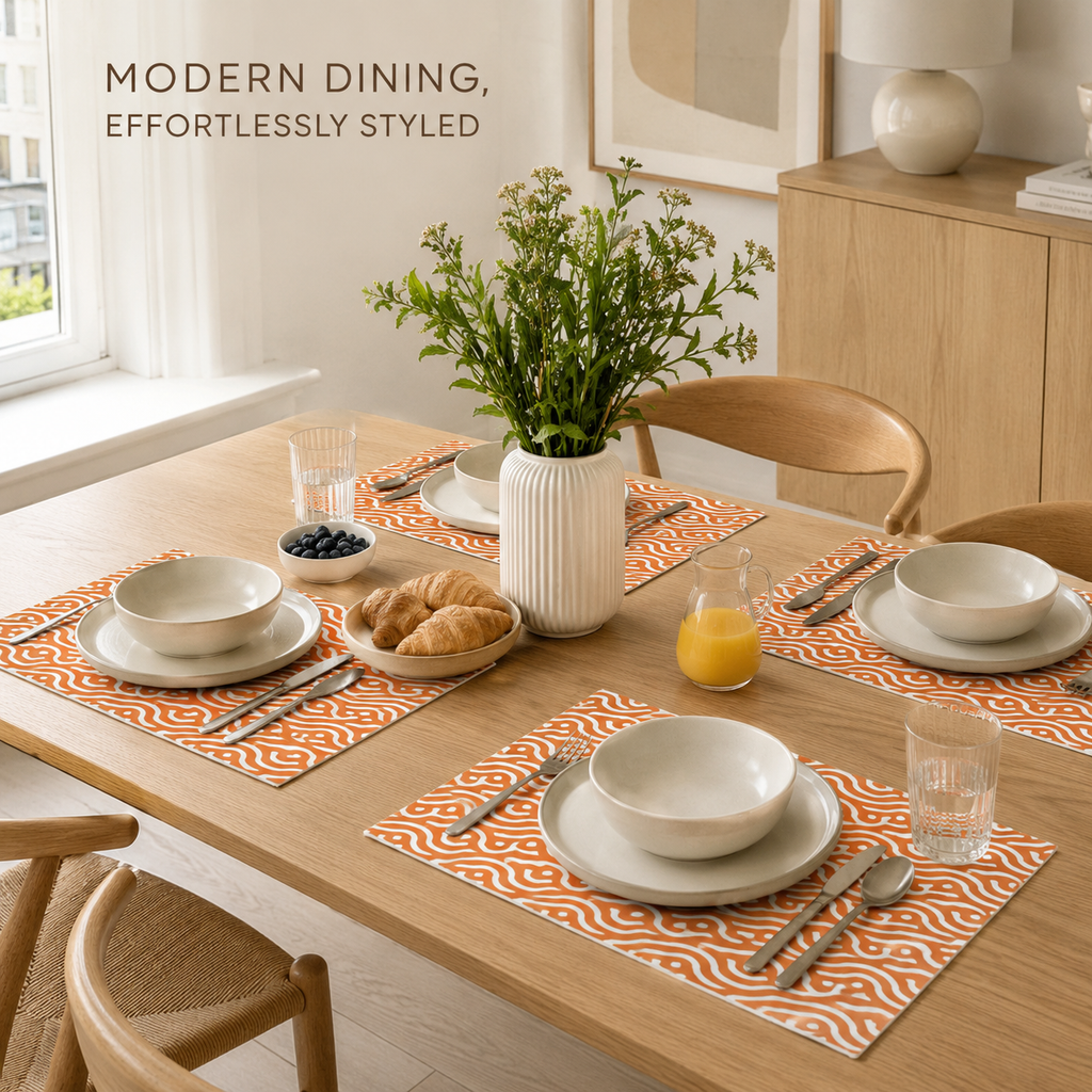 Modern Geometric Dining Placemats – Orange & Sage Green