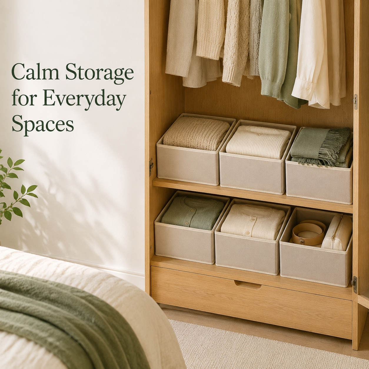 6-Piece Fabric Storage Bin Set – Beige