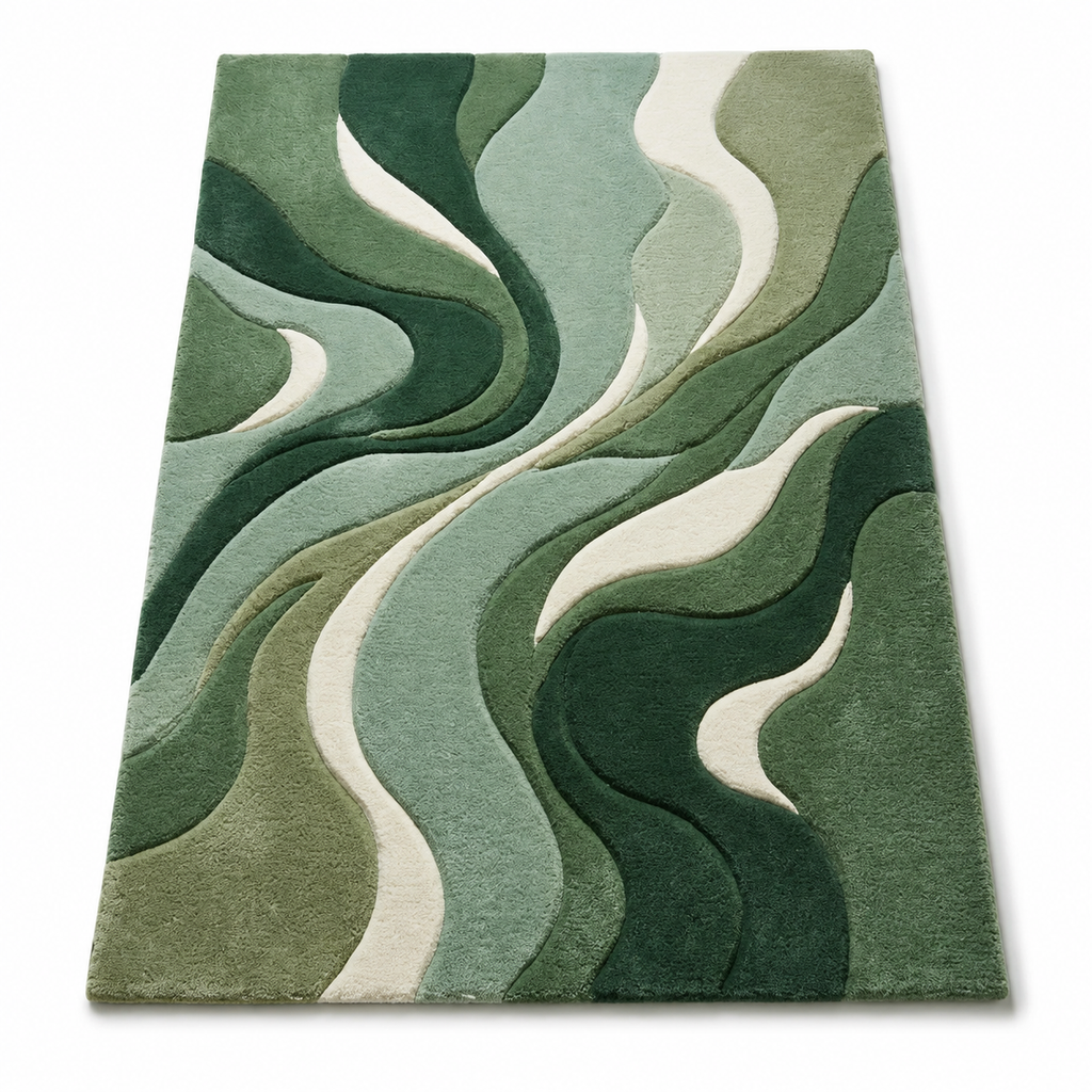 Modern Abstract Wave Area Rug – Green
