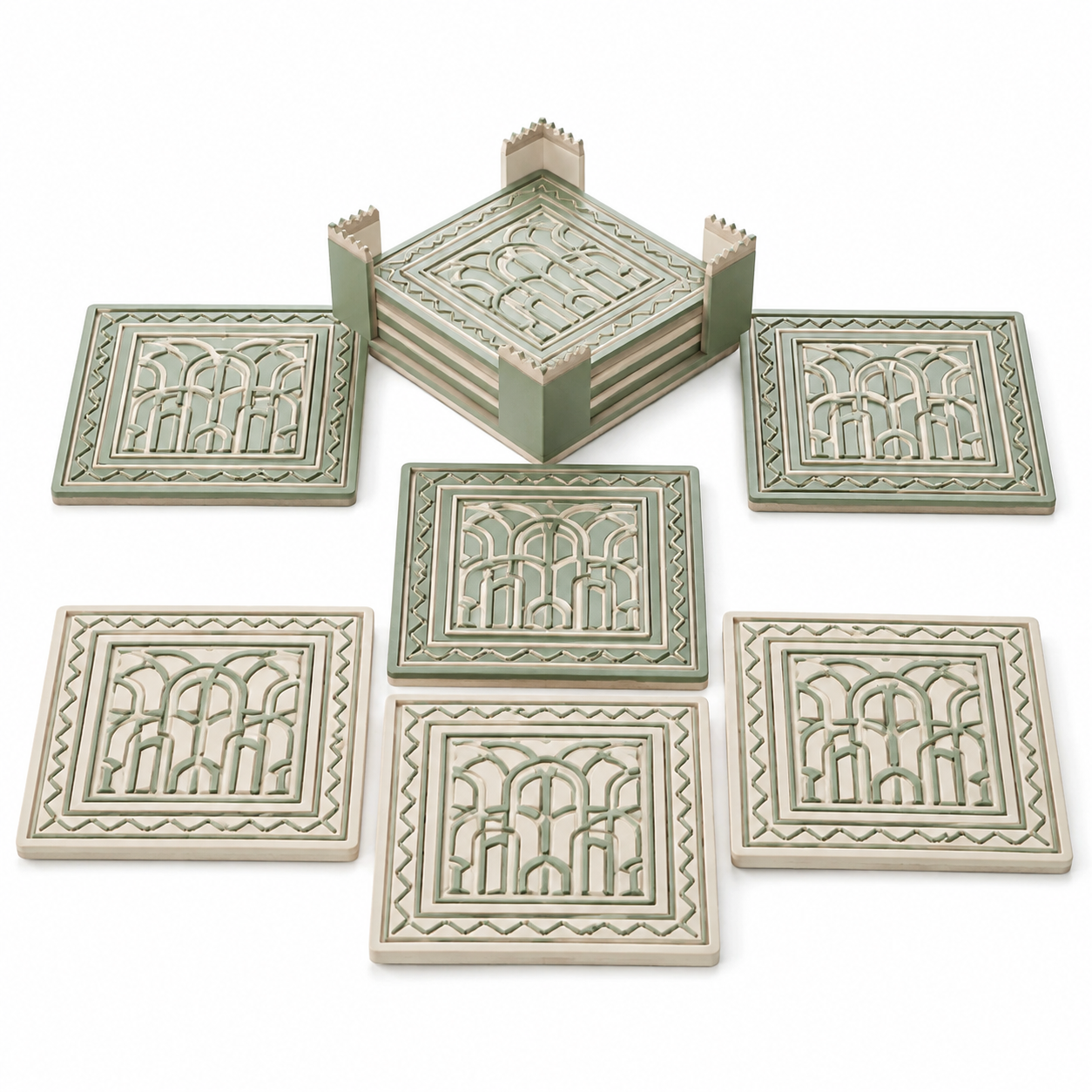 6-Piece Geometric Coaster Set with Holder