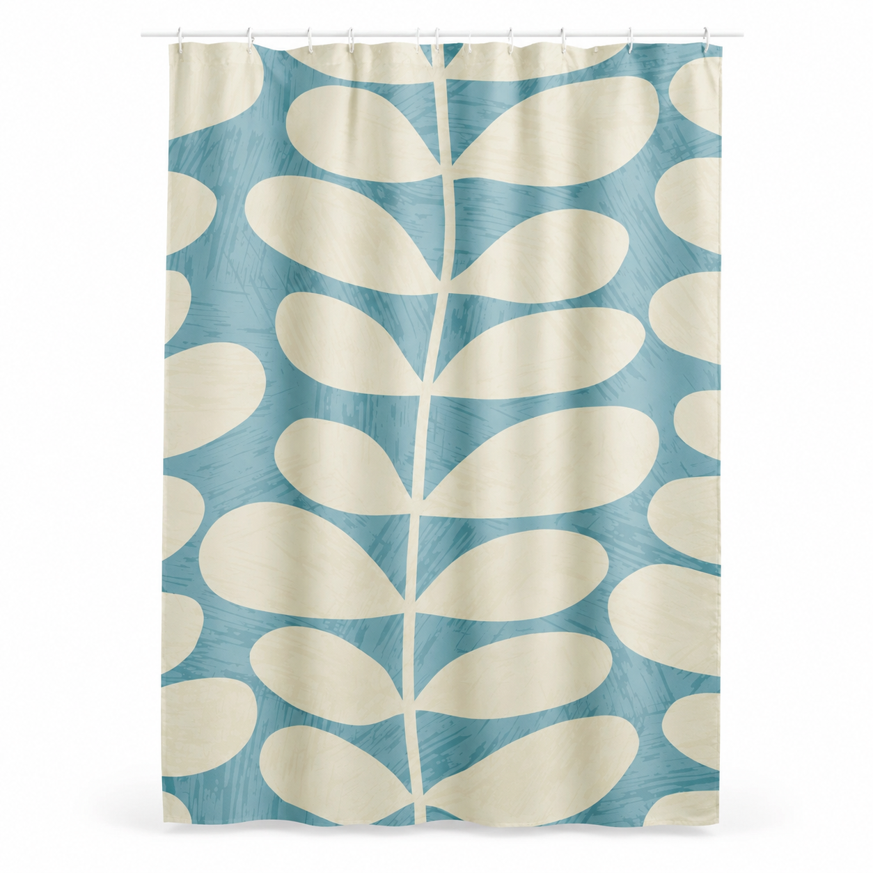 Modern Botanical Shower Curtain – Aqua Blue & Terracotta