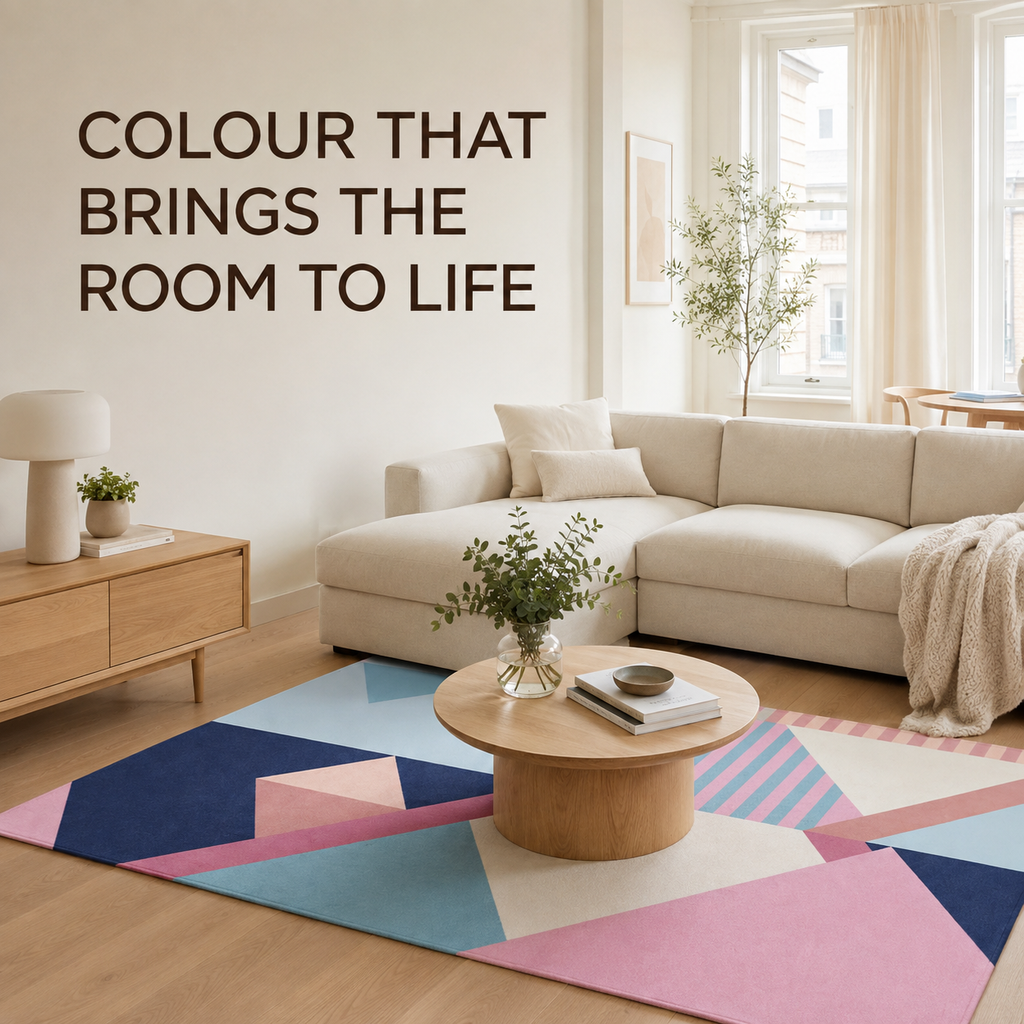 Modern Geometric Area Rug – Pastel & Earthy Colours
