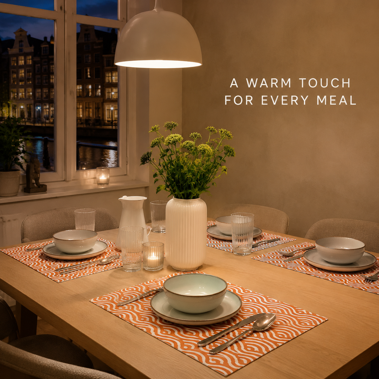 Modern Geometric Dining Placemats – Orange & Sage Green