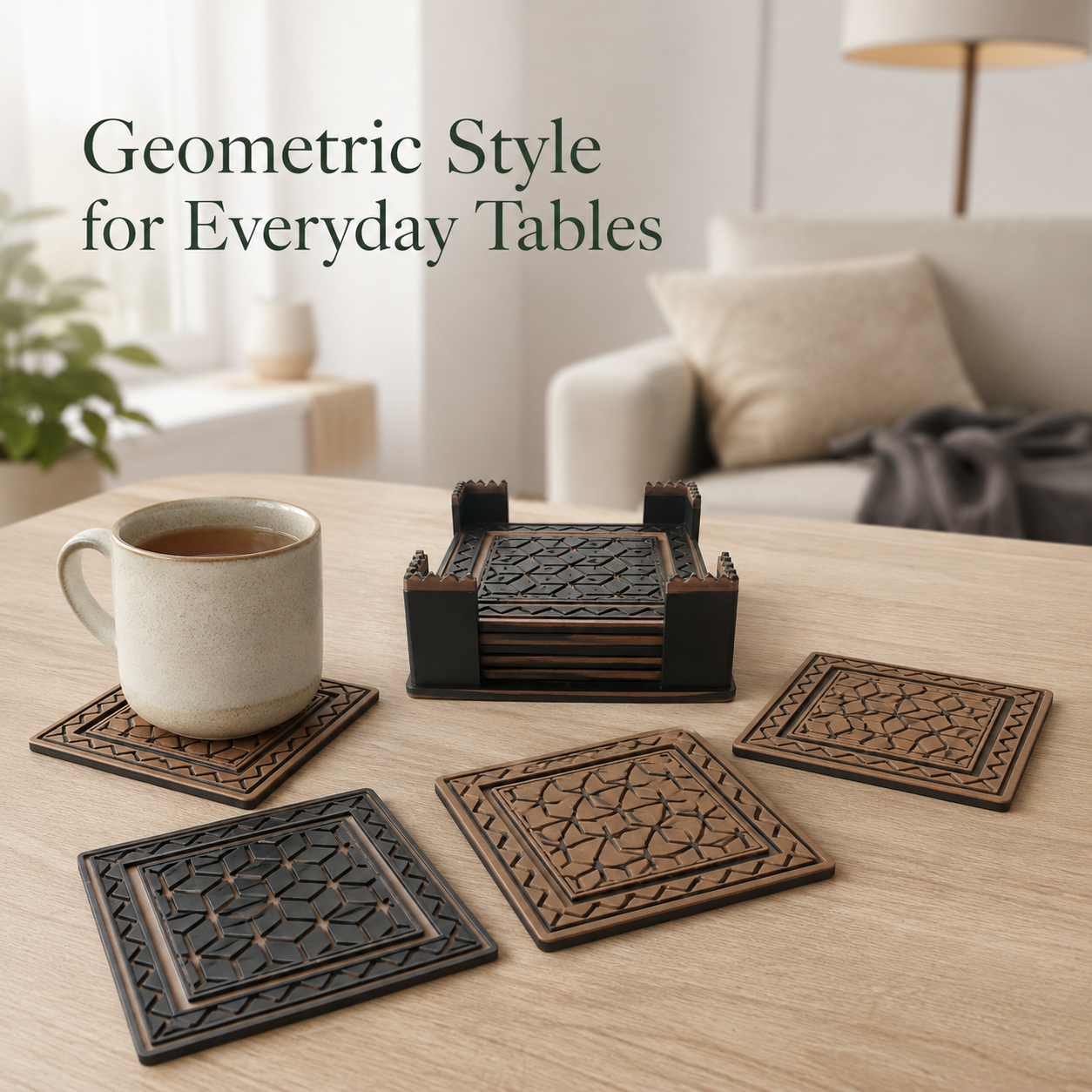 6-Piece Geometric Coaster Set with Holder