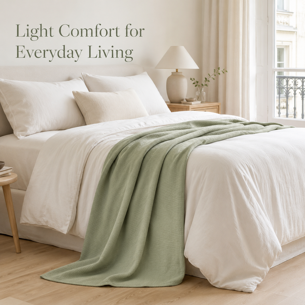 Lightweight Waffle Throw Blanket – Sage Green