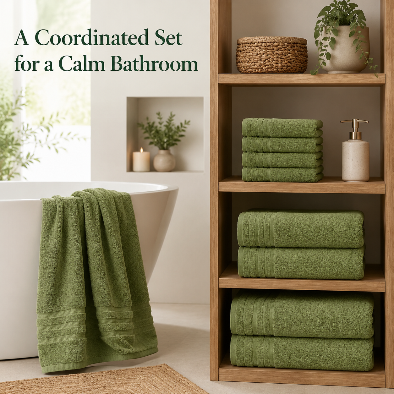 8-Piece Coordinated Towel Set – Olive Green