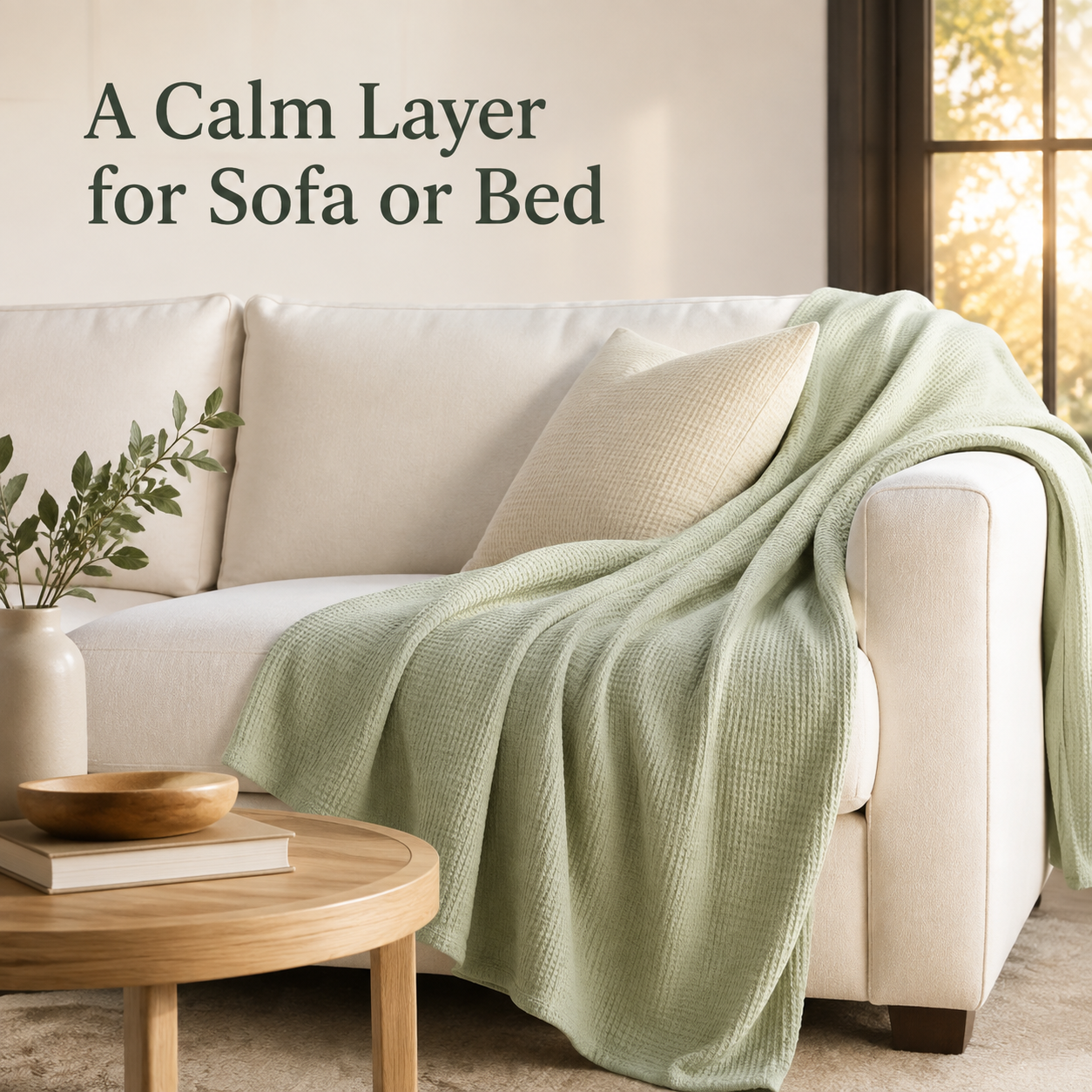 Lightweight Waffle Throw Blanket – Sage Green