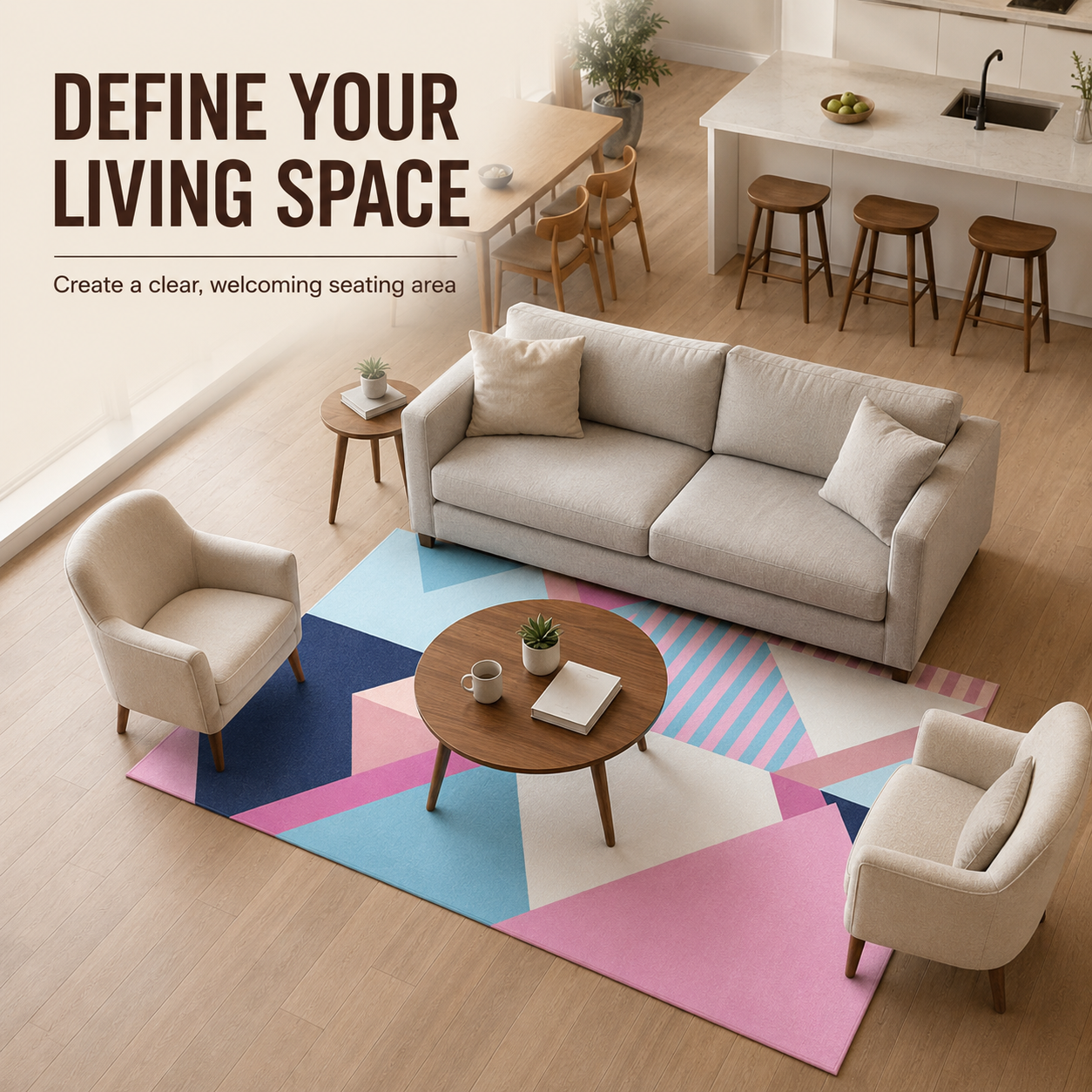 Modern Geometric Area Rug – Pastel & Earthy Colours