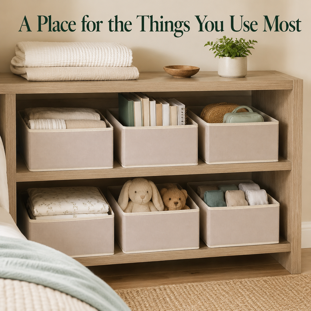 6-Piece Fabric Storage Bin Set – Beige