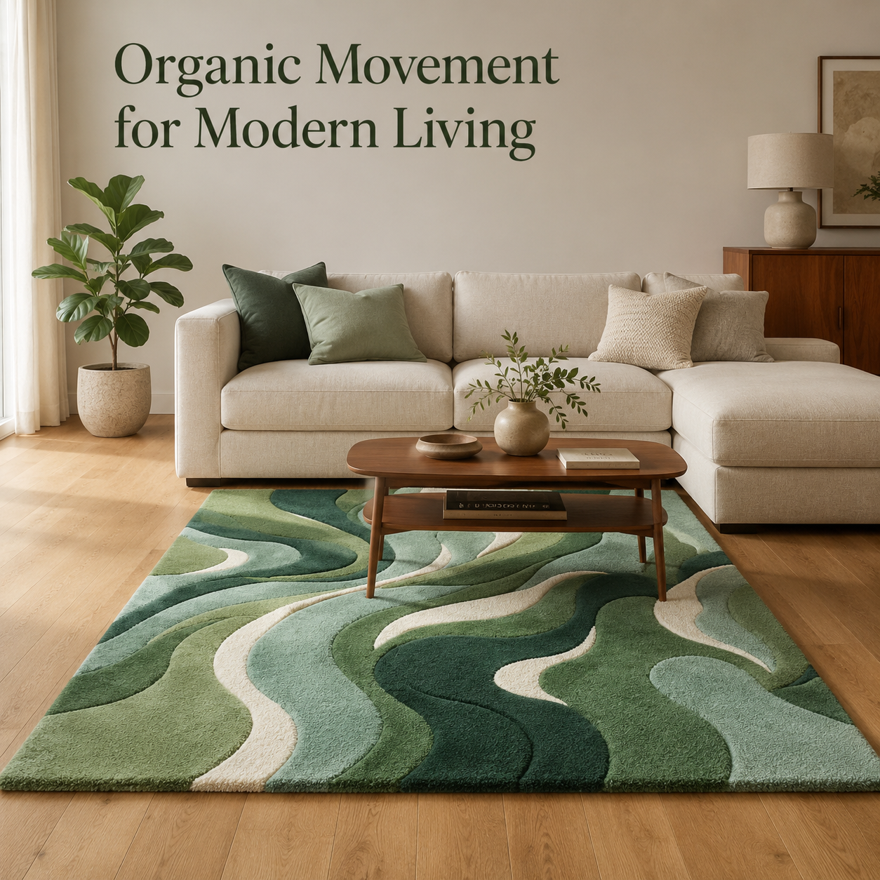 Modern Abstract Wave Area Rug – Green