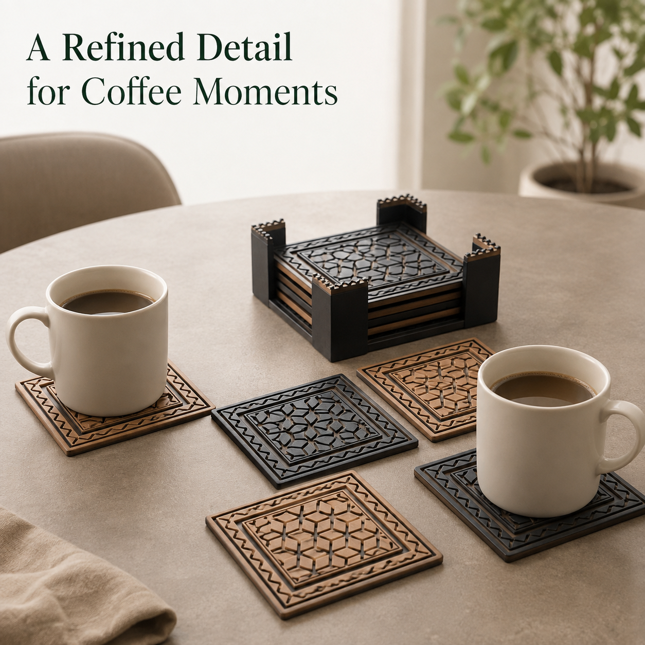 6-Piece Geometric Coaster Set with Holder