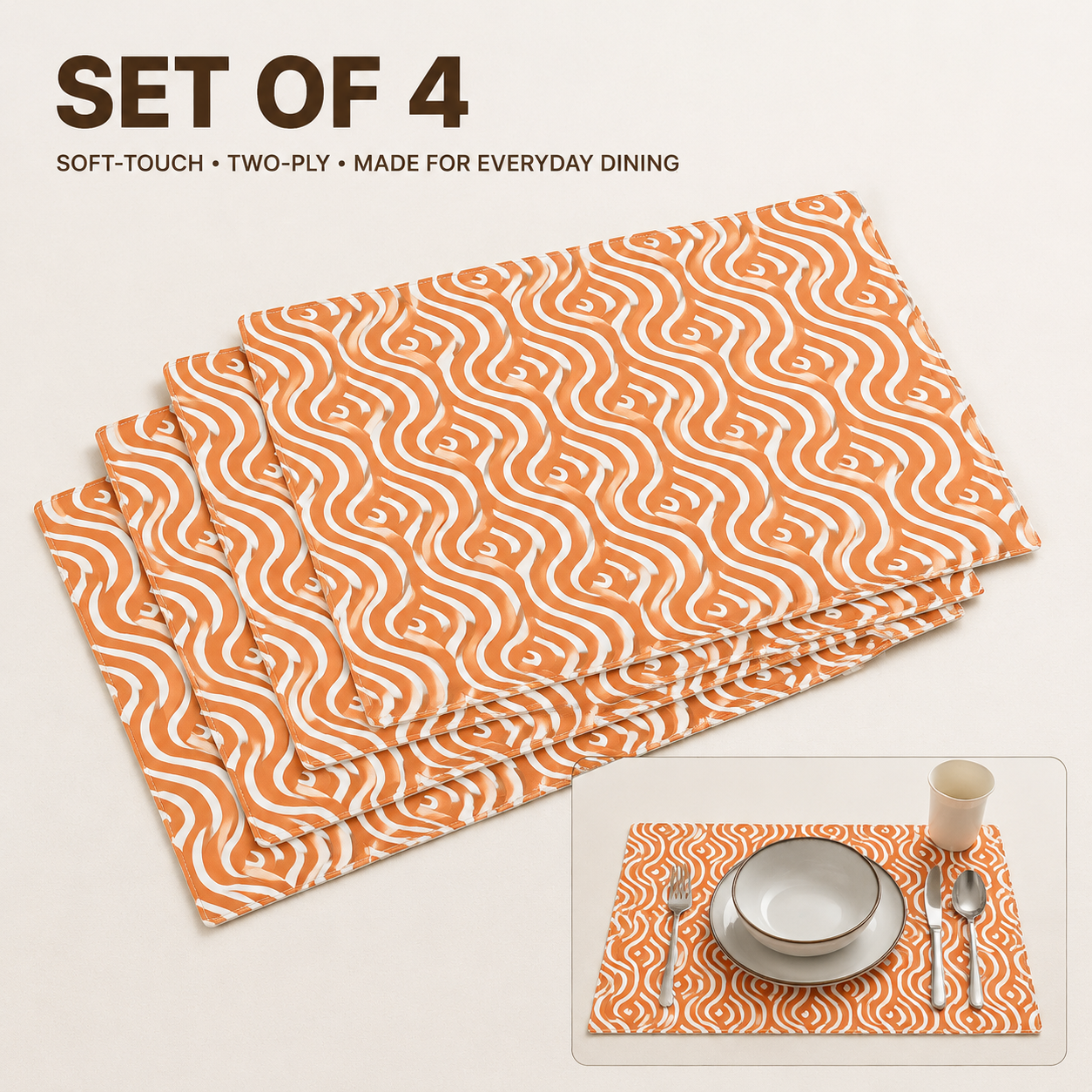 Modern Geometric Dining Placemats – Orange & Sage Green