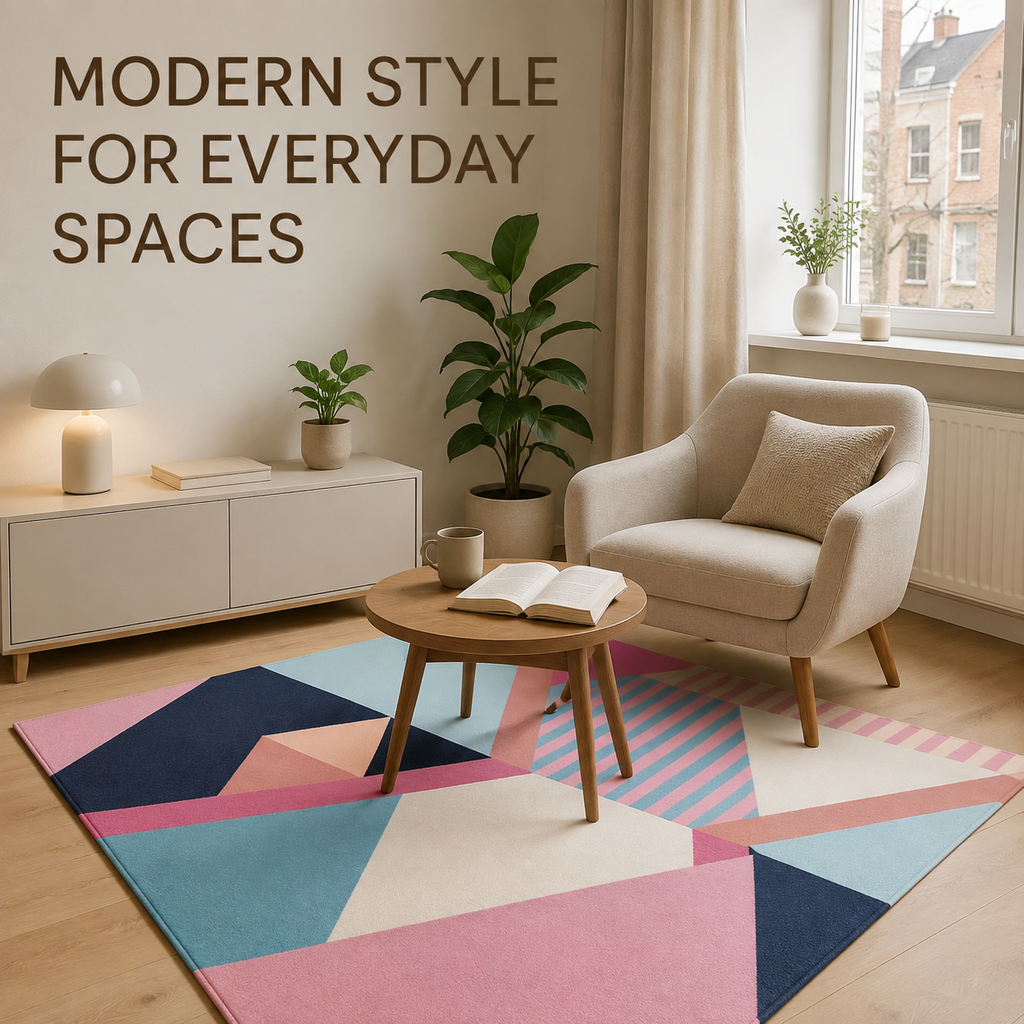 Modern Geometric Area Rug – Pastel & Earthy Colours