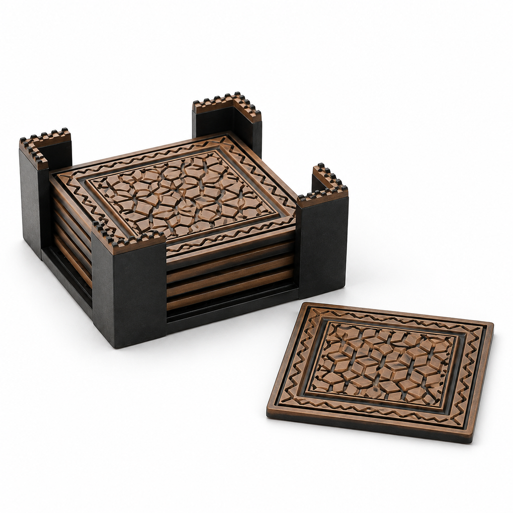 6-Piece Geometric Coaster Set with Holder