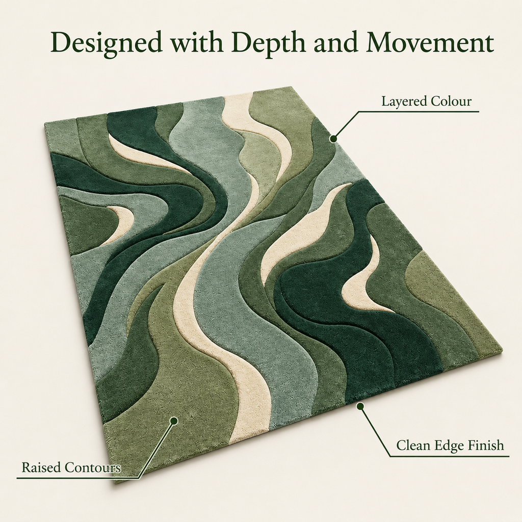 Modern Abstract Wave Area Rug – Green