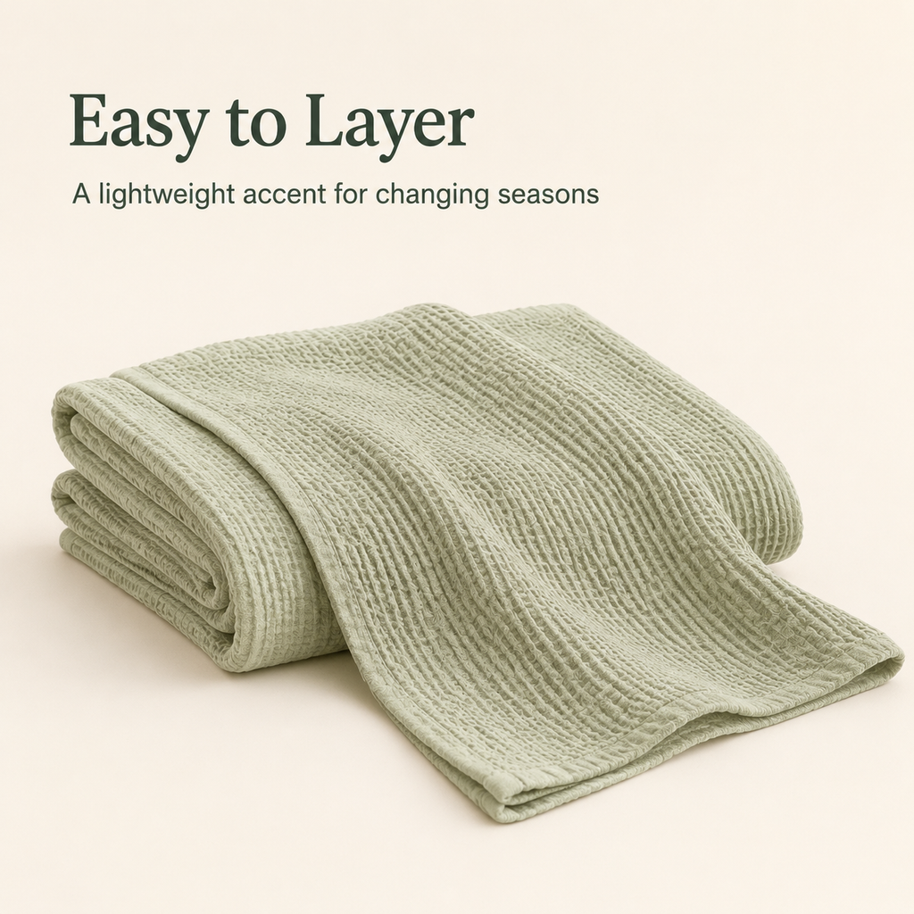 Lightweight Waffle Throw Blanket – Sage Green