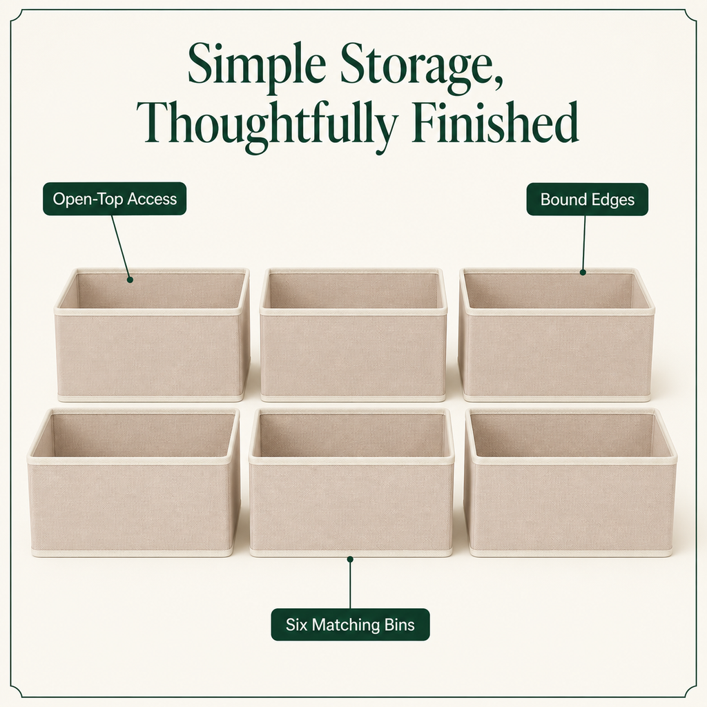 6-Piece Fabric Storage Bin Set – Beige
