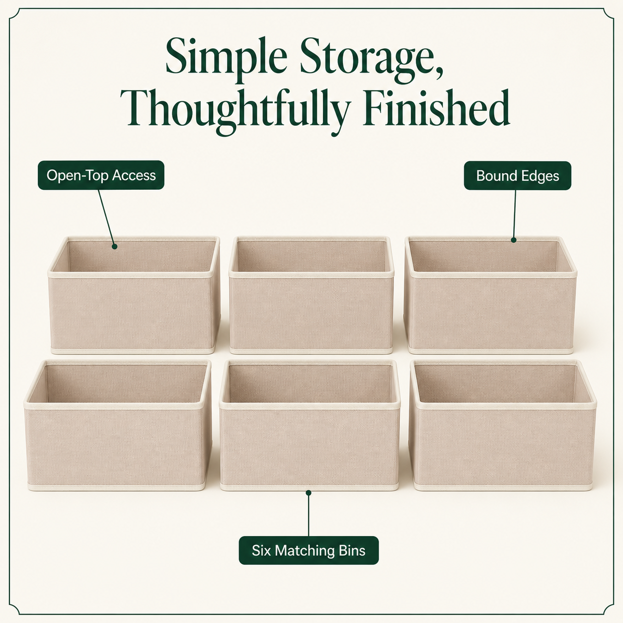 6-Piece Fabric Storage Bin Set – Beige