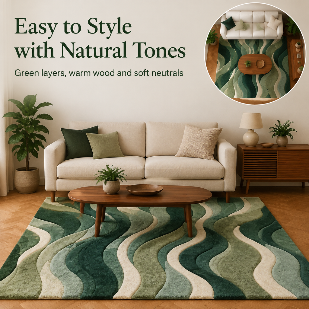 Modern Abstract Wave Area Rug – Green