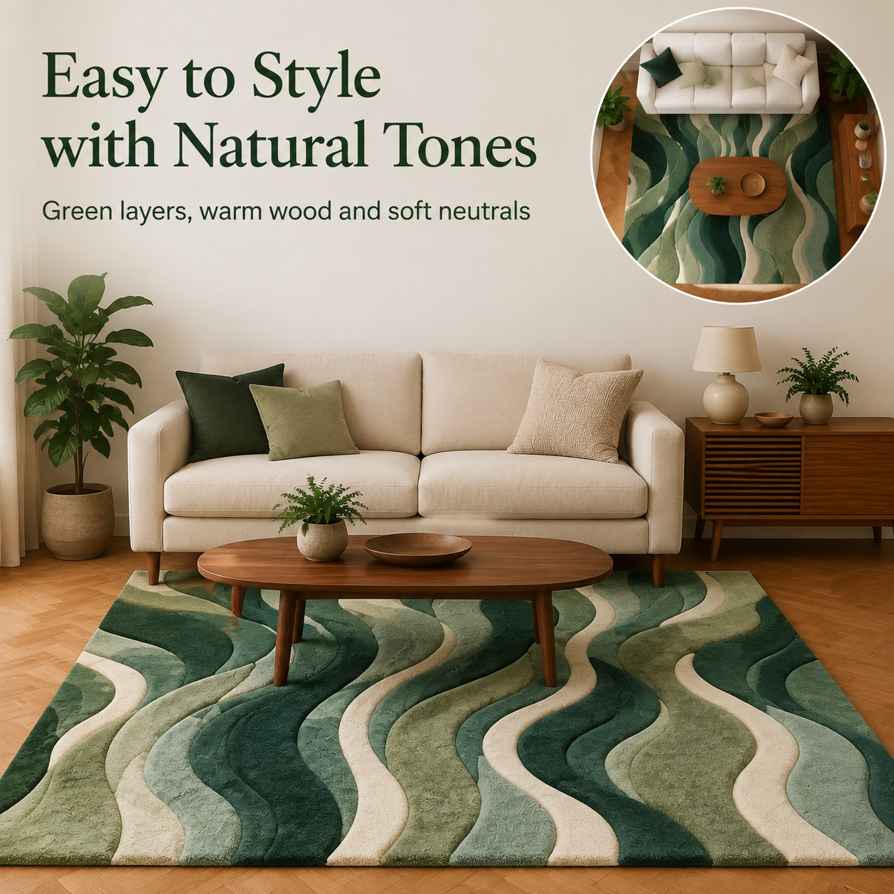 Modern Abstract Wave Area Rug – Green