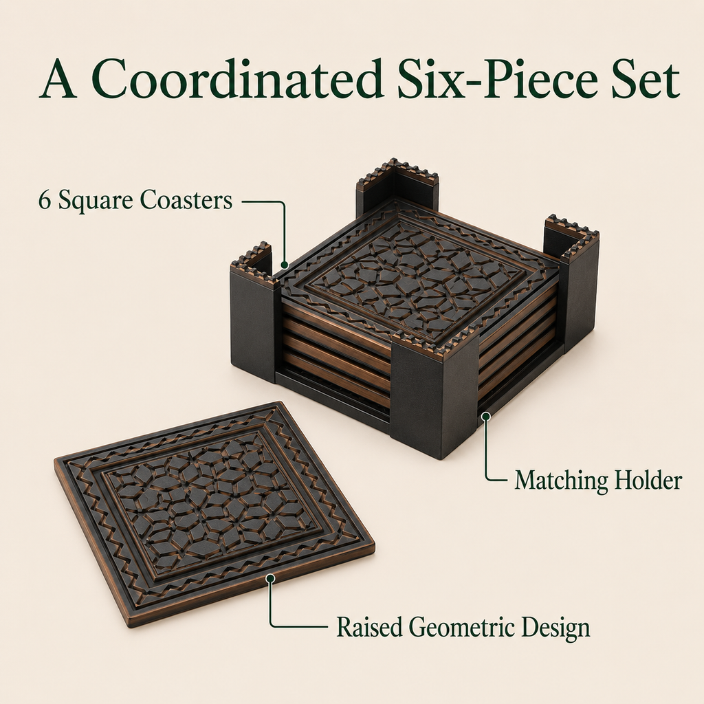 6-Piece Geometric Coaster Set with Holder