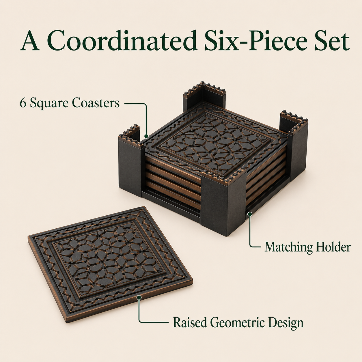 6-Piece Geometric Coaster Set with Holder