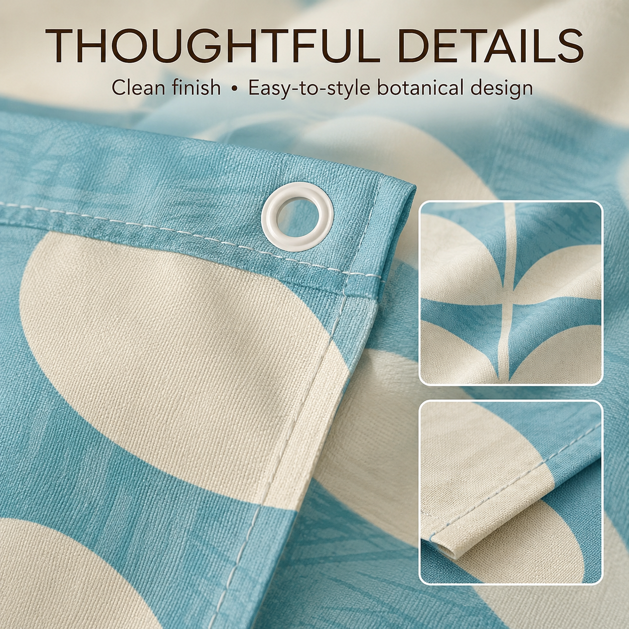 Modern Botanical Shower Curtain – Aqua Blue & Terracotta