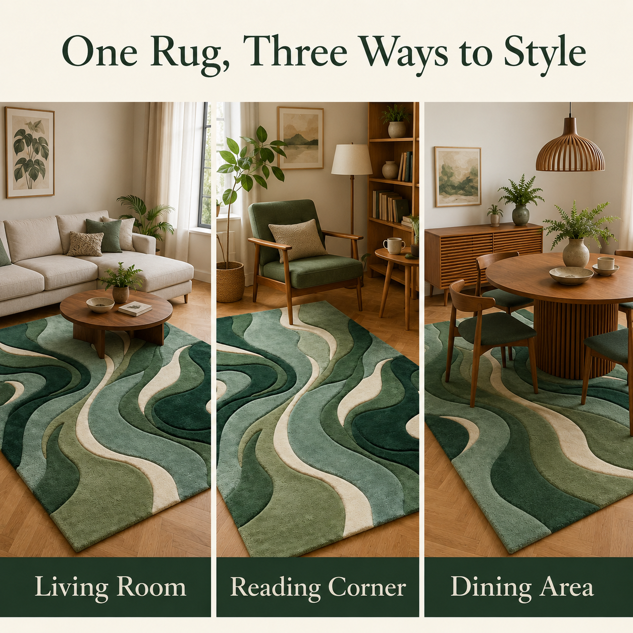 Modern Abstract Wave Area Rug – Green