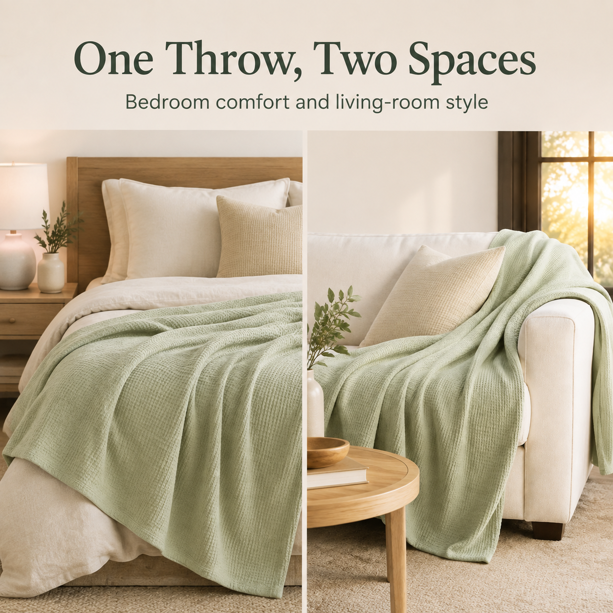 Lightweight Waffle Throw Blanket – Sage Green