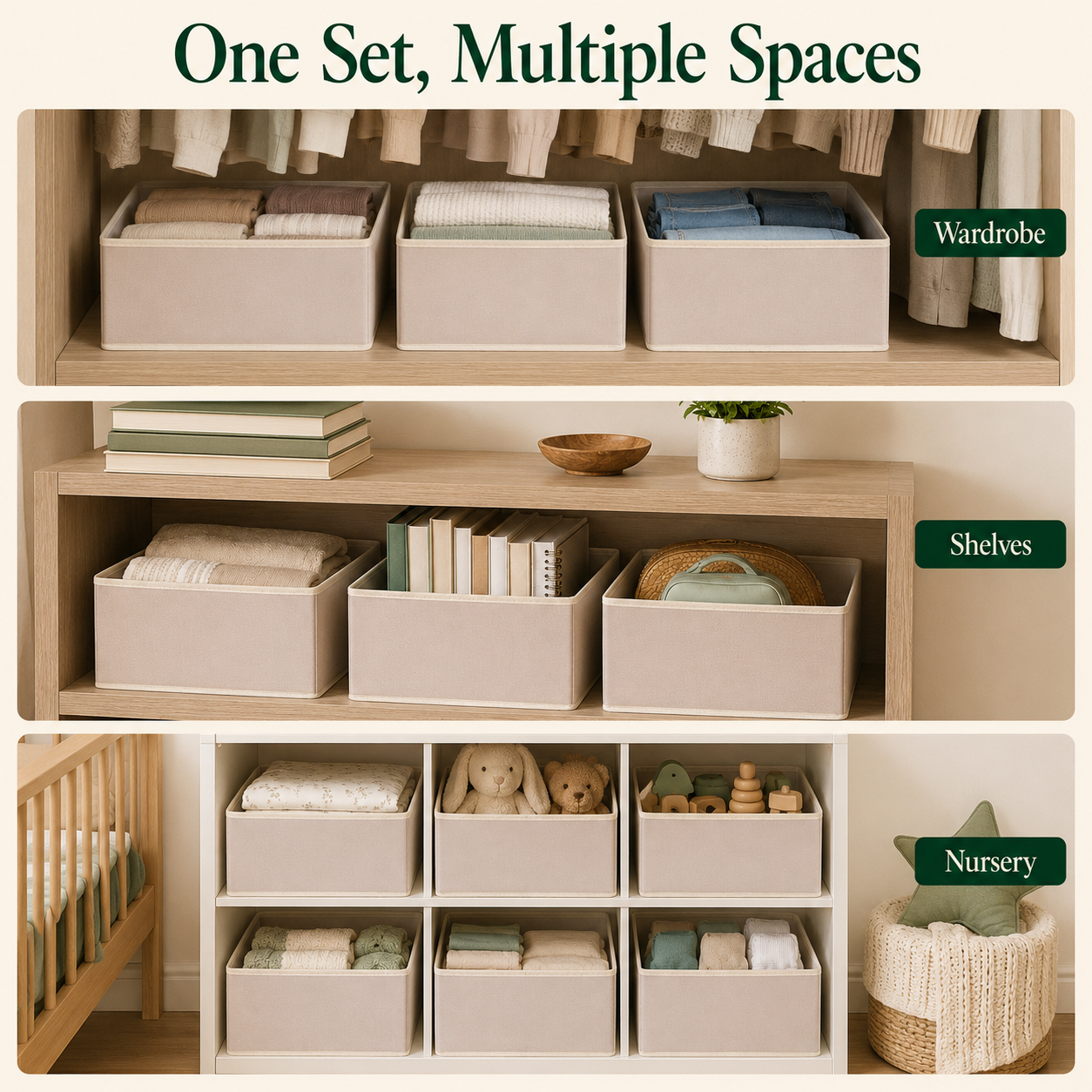 6-Piece Fabric Storage Bin Set – Beige