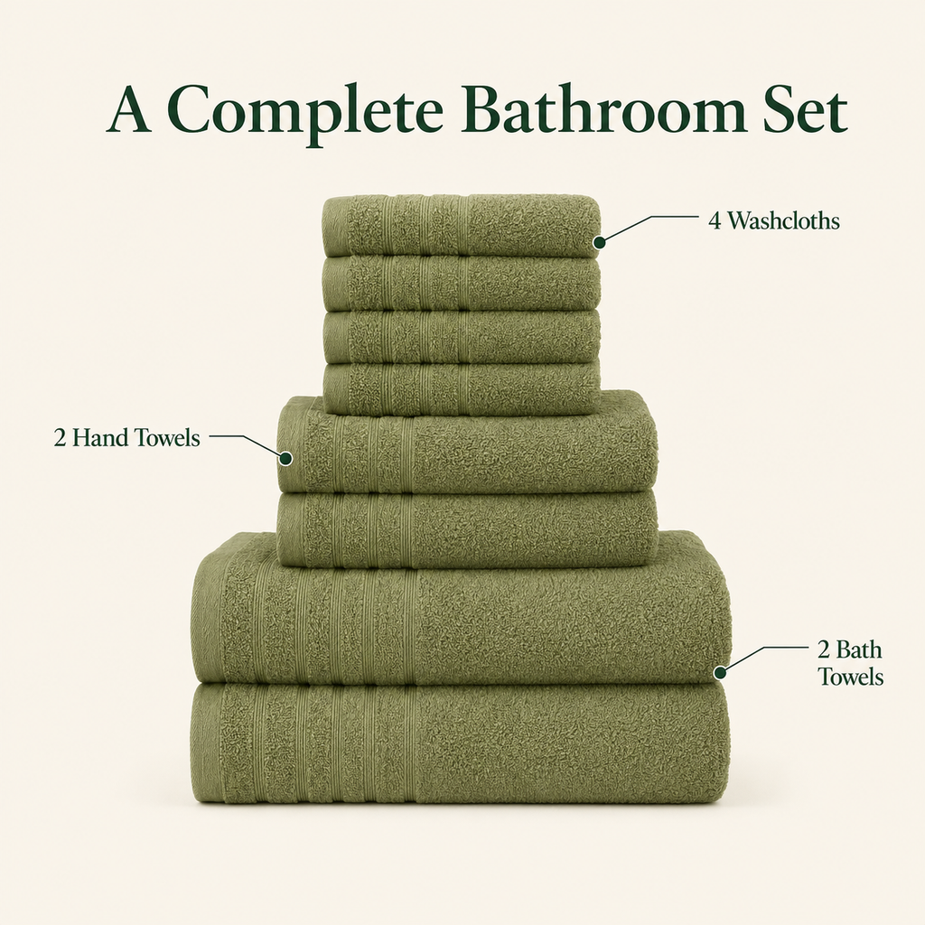 8-Piece Coordinated Towel Set – Olive Green