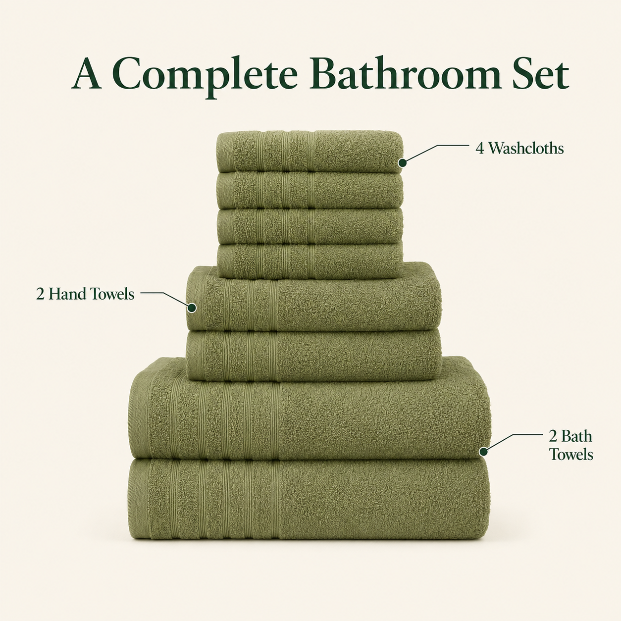8-Piece Coordinated Towel Set – Olive Green