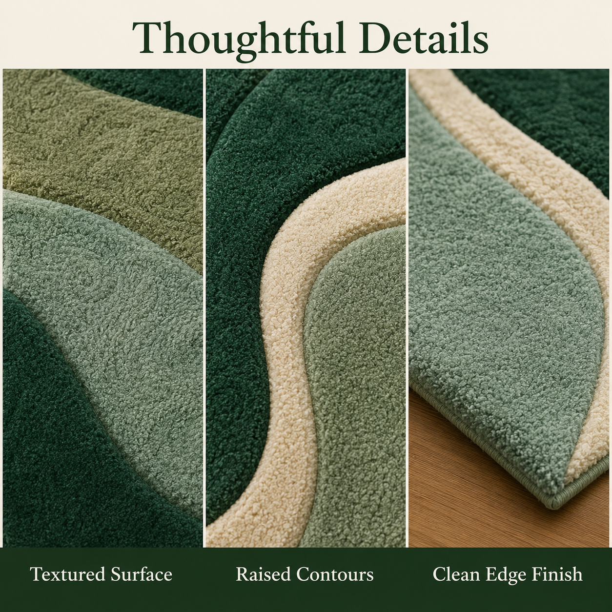 Modern Abstract Wave Area Rug – Green